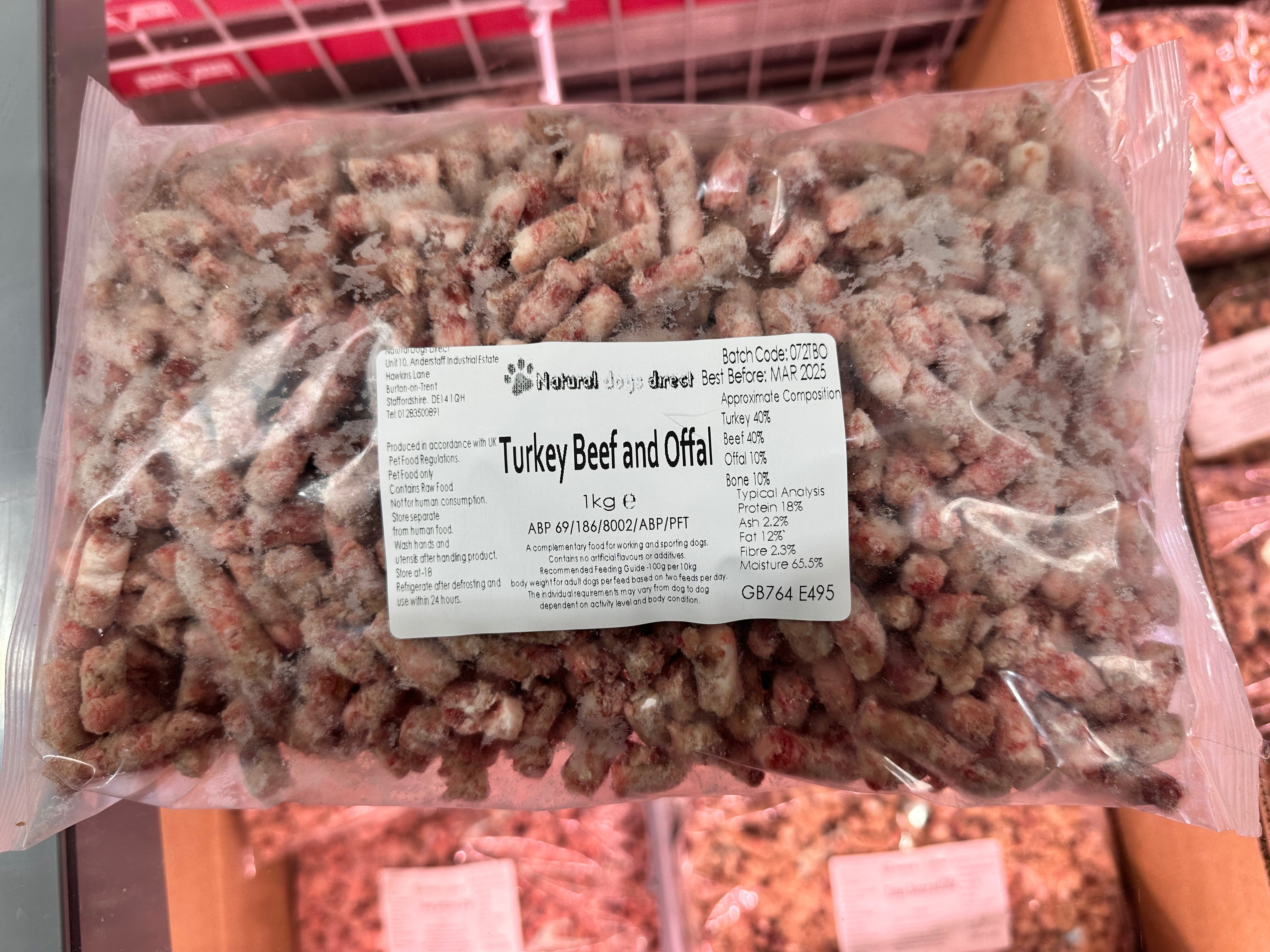 Turkey Beef Offal Mince 1kg Raw Dog Food Burton on Trent Natural Dogs Direct Ltd